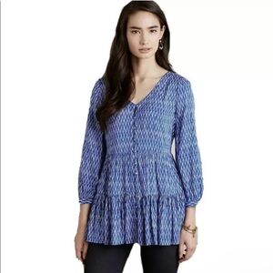 Anthropologie Maeve Lila‎ Tiered Long Sleeve Blouse Blue Medium boho Fall